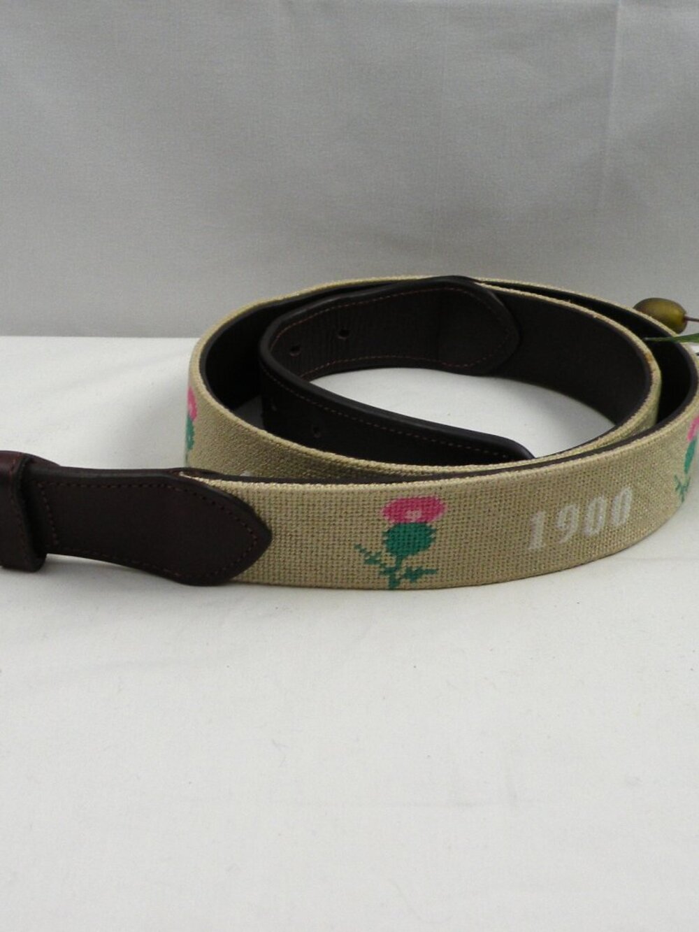 Harding Lane Men's Needlepoint Thistle Golf Club 1900 Leather Belt  34